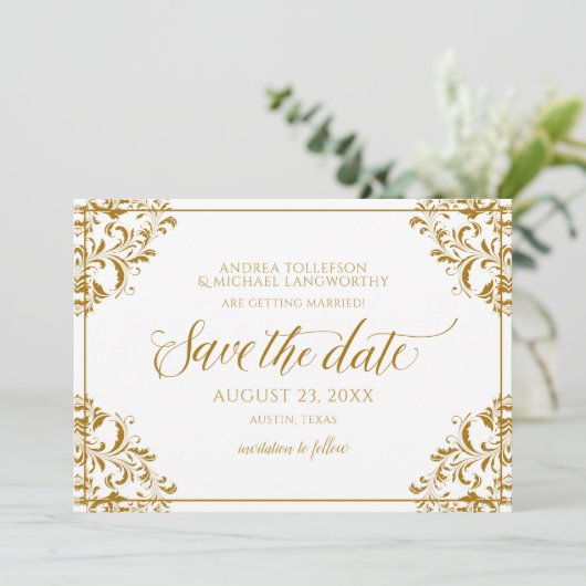 Elegant Save the Date Bruiloft Gold Kaart (Staand voorkant)