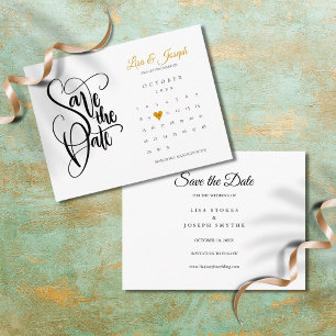 Elegant Save the Date Calendar Gold Love Heart Briefkaart