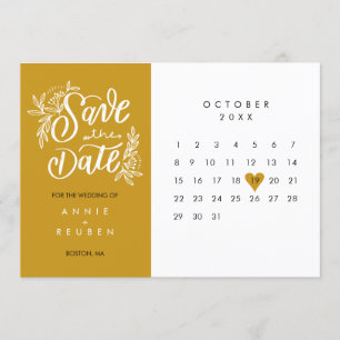 Elegant Save the Date Calendar Gold Love Heart Kaart