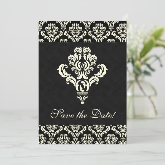Elegant Save the Date Card Black Suede Cream (Staand voorkant)