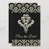 Elegant Save the Date Card Black Suede Cream (Voorkant / Achterkant)