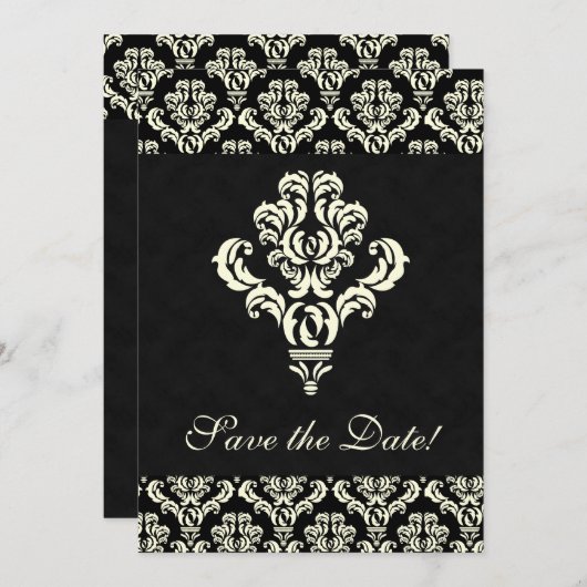 Elegant Save the Date Card Black Suede Cream (Voorkant / Achterkant)