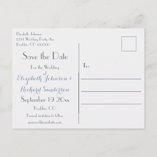 Elegant Save the Date Dusty Blue Floral Waterverf Aankondigingskaart (Achterkant)