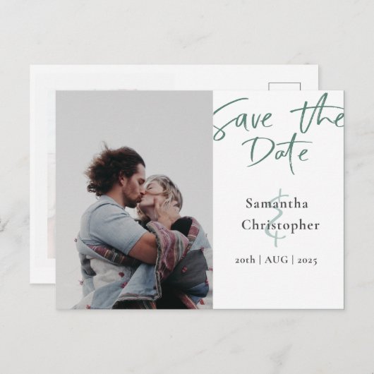 Elegant Save the Date Elegant Script Photo Collage Aankondigingskaart (Voorkant / Achterkant)