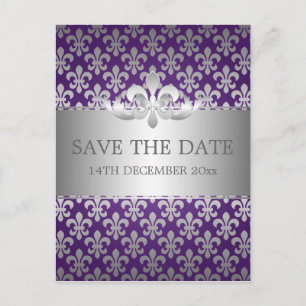 Elegant Save the Date Fleur De Lis Paars Aankondigingskaart