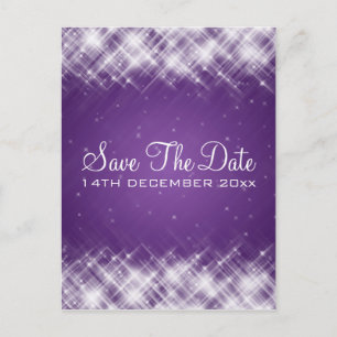 Elegant Save the Date Glamoureuze vonken Paarse Aankondigingskaart
