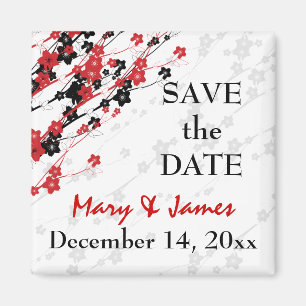 Elegant Save The Date Japanse Bloemen Rood Magneet