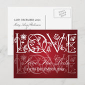 Elegant Save the Date Love Bloeit Rood Aankondigingskaart (Voorkant / Achterkant)