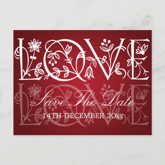 Elegant Save the Date Love Bloeit Rood Aankondigingskaart (Voorkant)
