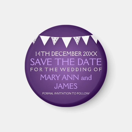 Elegant Save The Date Love Bunting Paarse Magneet (Voorkant)