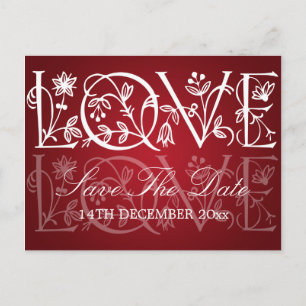 Elegant Save the Date Love Flourish Red Aankondigingskaart