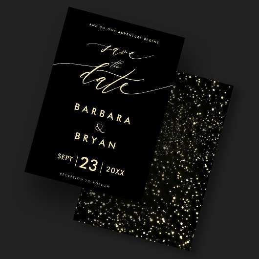 Elegant Save The Date Luxe Zwart Goud Kaart