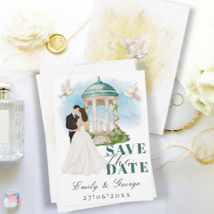 Elegant Save the Date met bruid en bruidegom Gazeb Kaart