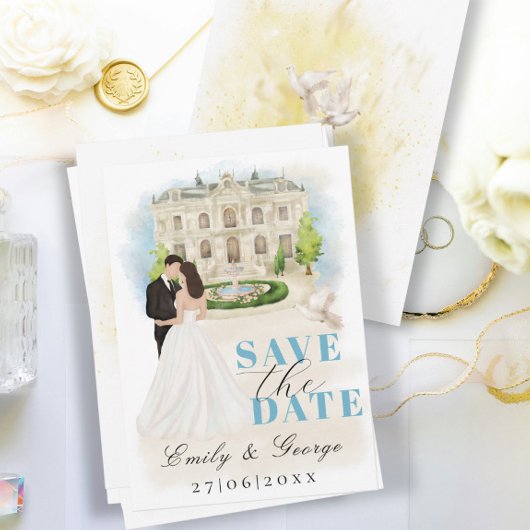 Elegant Save the Date met Bruid en bruidegom locat Kaart