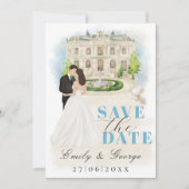 Elegant Save the Date met Bruid en bruidegom locat Kaart (Voorkant)