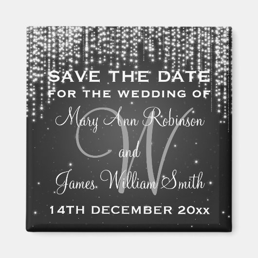 Elegant Save The Date Night Dazzle Zwart Magneet (Voorkant)