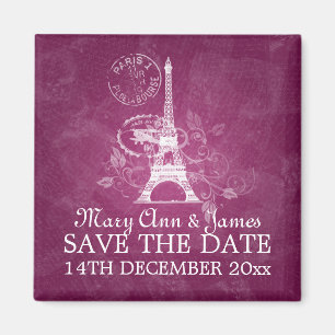 Elegant Save The Date Romantisch Parijs Roze Magneet