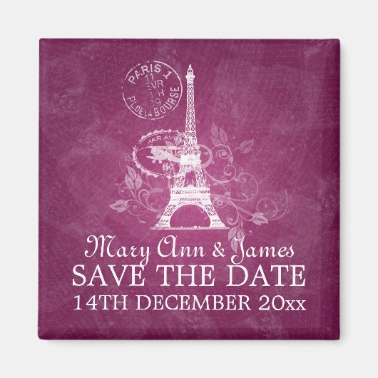 Elegant Save The Date Romantisch Parijs Roze Magneet (Voorkant)