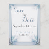 Elegant Save the Date Stofjes Blauwe Bloemige Wate Aankondigingskaart (Voorkant)