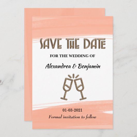 Elegant Save the Date Waterverf Roze Moderne Kaart (Voorkant / Achterkant)
