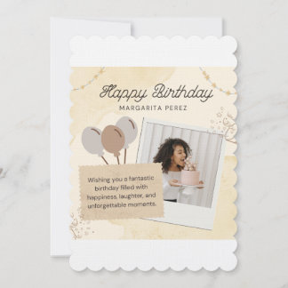 Elegant Scalloped Birthday Invitation with Photo & Kaart