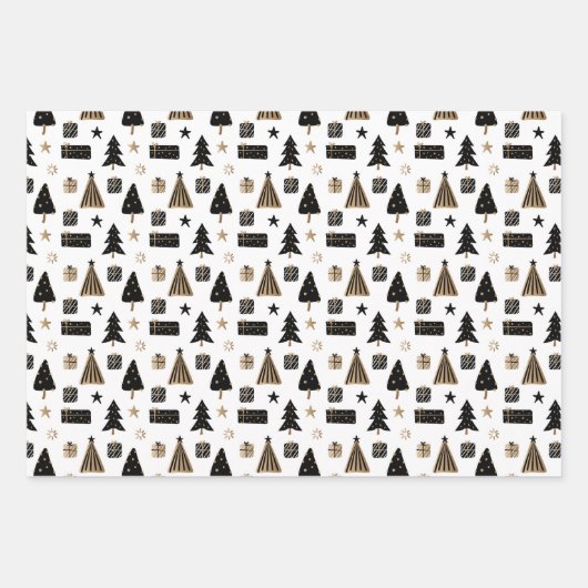 Elegant Scandi-kerstgoud en zwarte wrapping Inpakpapier Vel (Voorkant 3)