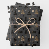Elegant Scandi-kerstgoud en zwarte wrapping Inpakpapier Vel (In situ)