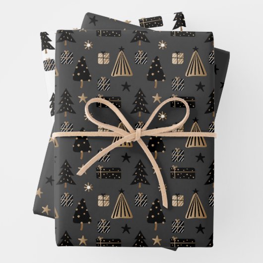 Elegant Scandi-kerstgoud en zwarte wrapping Inpakpapier Vel (In situ)