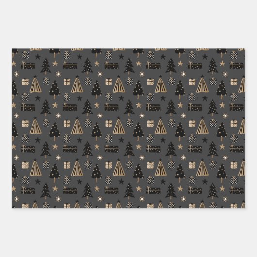 Elegant Scandi-kerstgoud en zwarte wrapping Inpakpapier Vel (Voorkant)