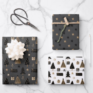 Elegant Scandi-kerstgoud en zwarte wrapping Inpakpapier Vel