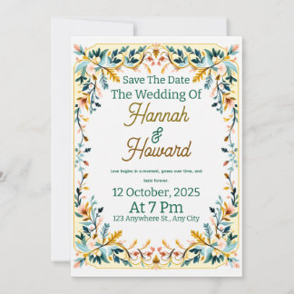 Elegant Scandinavian Rosemaling Wedding Invitation Kaart