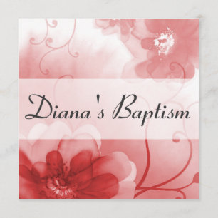 Elegant Scarlet en Gray Flower Baptism Invitation Kaart