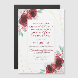 Elegant Scarlet Glam Blooms Floral Vrijgezellenfee Magnetische Uitnodiging