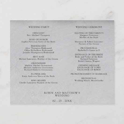 Élégant scénario Mariage noir et argent, programme (Dos)