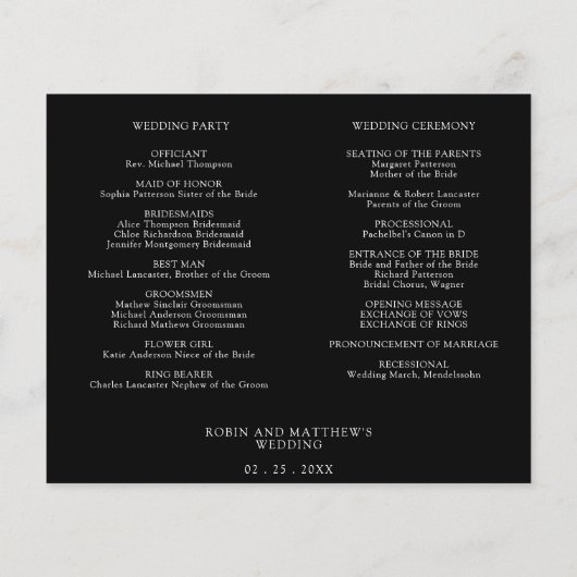 Élégant scénario Mariage noir et blanc, programme (Dos)