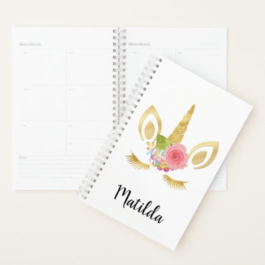Elegant schattig  bloemgoud glitter unicorn planner (Display)