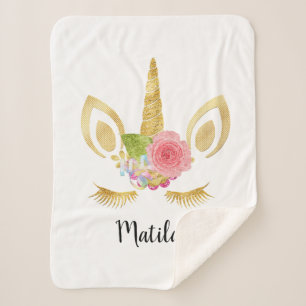 Elegant schattig bloemgoud glitter unicorn sherpa deken