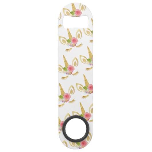 Elegant schattig  bloemgoud glitter unicorn speed flessenopener (Achterkant)