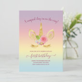 Elegant schattig eerjarig goud glitter unicorn kaart (Staand voorkant)