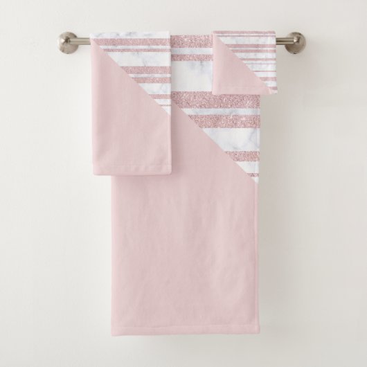 Elegant schattig roos goudglitter stripe witte mar bad handdoek (Insitu)