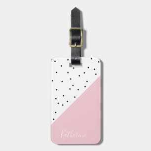 Elegant schattig zwart stip pastelroze bagagelabel