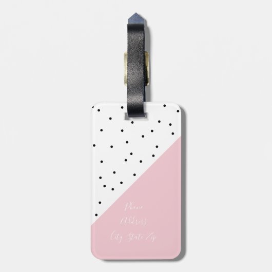 Elegant schattig zwart stip pastelroze bagagelabel (Achterkant verticaal)