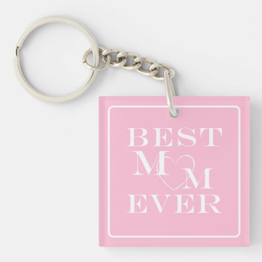 Elegant, Schattige "Beste Mam Ooit" Wit Hart op Ro Sleutelhanger (Voorkant)
