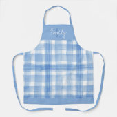 Elegant Schattige Blauw Wit Plaid Monogram Kerst Schort (Voorkant)