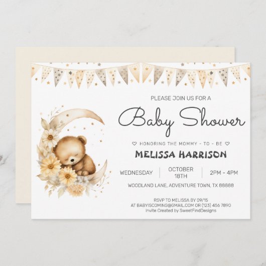 Elegant Schattige Boho Beer Baby Jongensdouche Kaart (Voorkant / Achterkant)