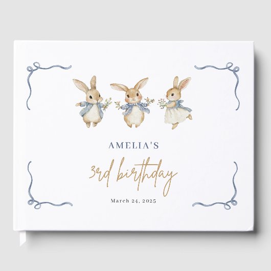 Elegant Schattige Bunny Kind Paas 3e Verjaardag Pa Gastenboek (Voorkant)