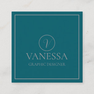 Elegant Schattige Groen Modern Monogram Custom Vierkante Visitekaartje