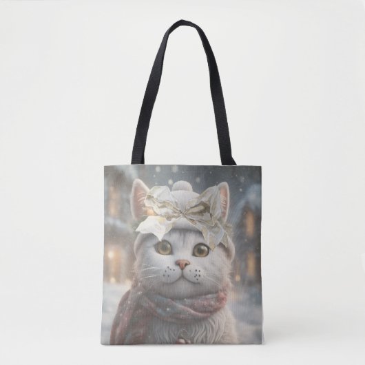 Elegant Schattige Kerst Kat Liefhebber Gift Draagtas (Voorkant)