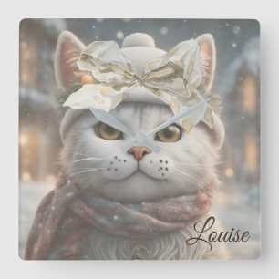 Elegant Schattige Kerst Kat Liefhebber Gift Vierkante Klok