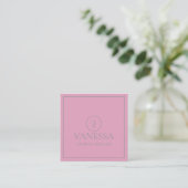 Elegant Schattige Roze Modern Monogram Custom Vierkante Visitekaartje (Staand voorkant)